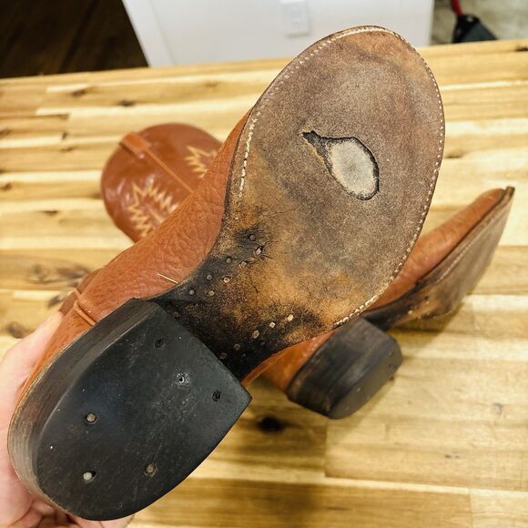 Tony Lama Vintage Brown Leather Cowboy Western Boots Tall Size 11 D Style 6327 - Picture 10 of 12